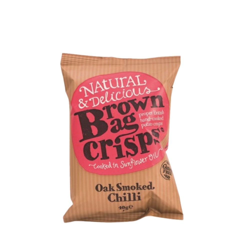 Brown Bag Crisps- chipsy Chilli & dubový kouř 40g