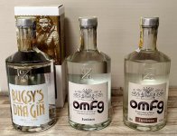 Aukce OMFG Gin Žufánek 2019, 2020 & Bugsy's DNA gin 25th Anniversary 3×0,5l 45% L.E.